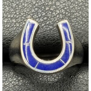 New Condition Sterling Silver Lapis Lazuli Horseshoe Ring Size 7